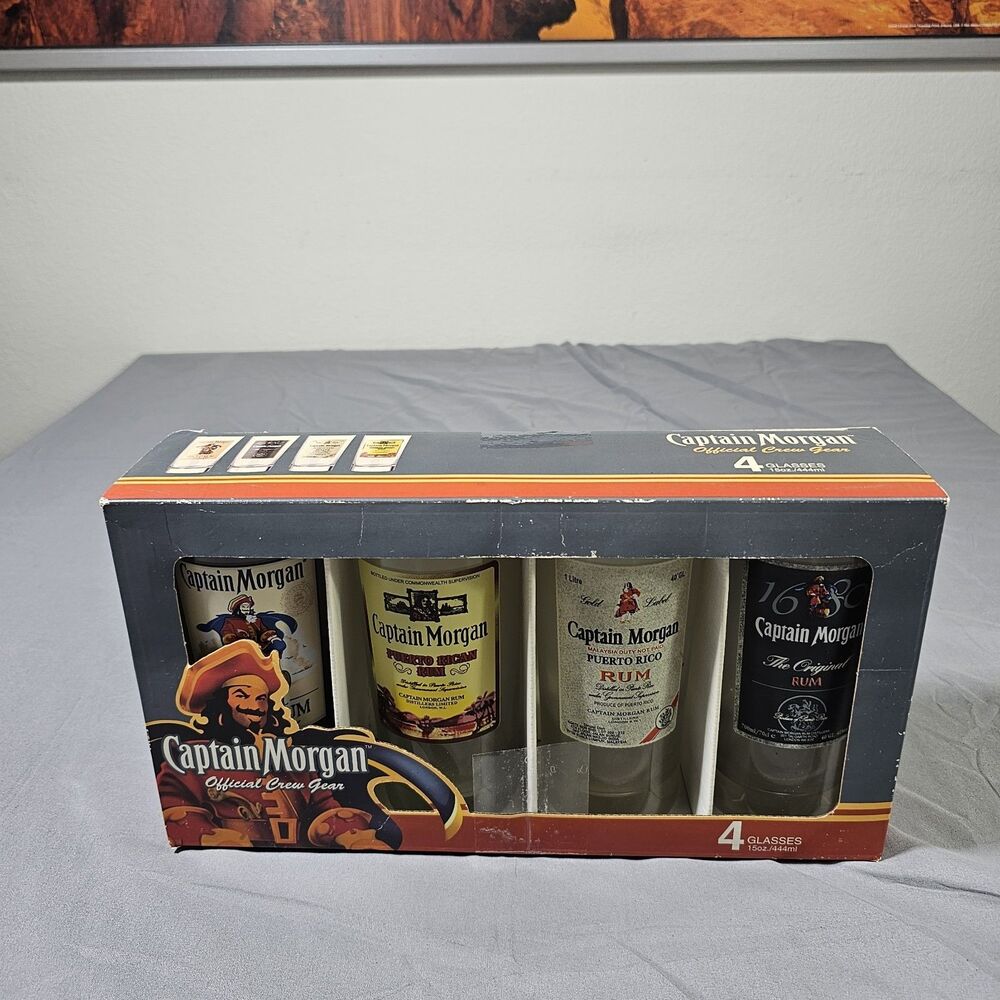 NEW BOX Captain Morgan 15 Oz/444ml Official Crew Gear Pint Glasses. Set of 4